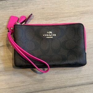 Coach Dark Brown and Pink Wristlet